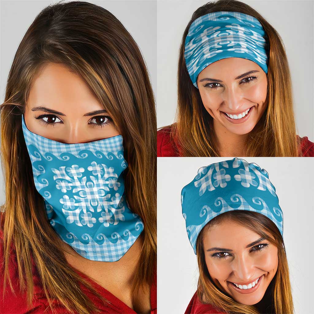 Blue Ulu Palaka Quilt Pattern Neck Gaiter Hawaii Culture Breadfruit - Polynesian Pride