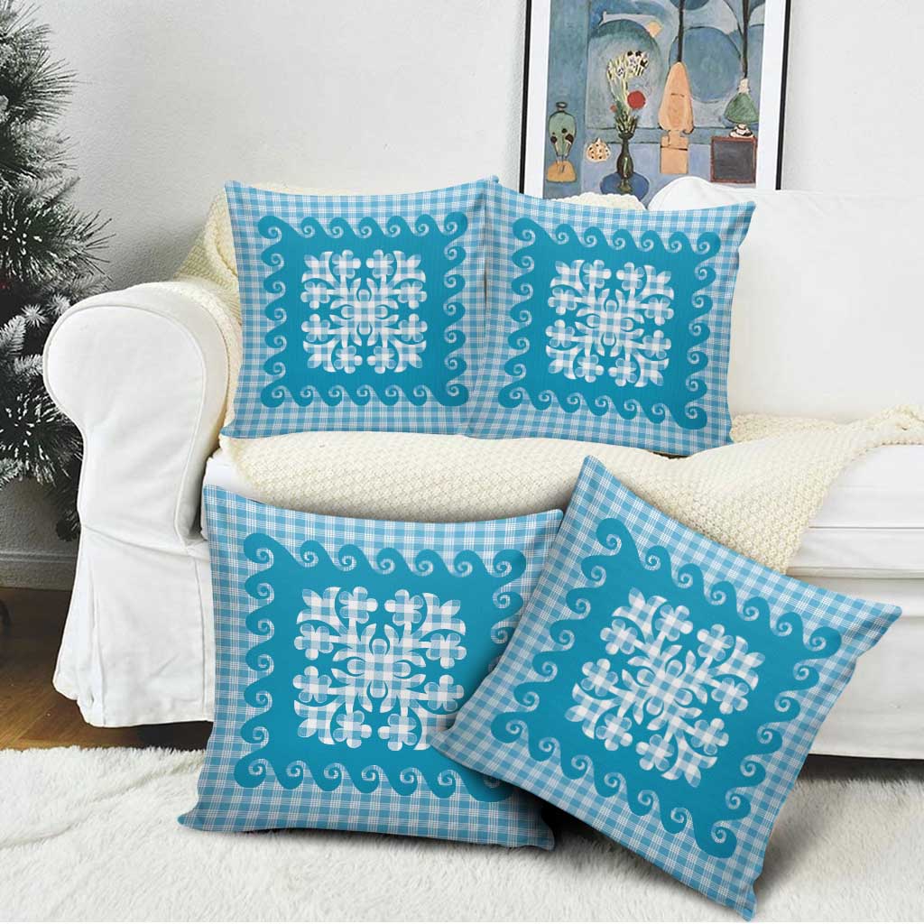 Blue Ulu Palaka Quilt Pattern Pillow Cover Hawaii Culture Breadfruit - Polynesian Pride