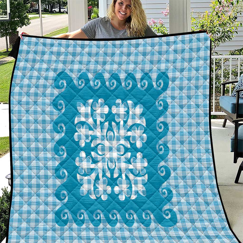 Blue Ulu Palaka Quilt Pattern Quilt Hawaii Culture Breadfruit - Polynesian Pride