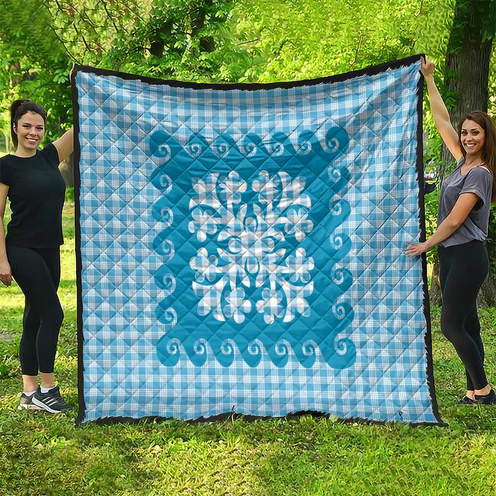 Blue Ulu Palaka Quilt Pattern Quilt Hawaii Culture Breadfruit - Polynesian Pride
