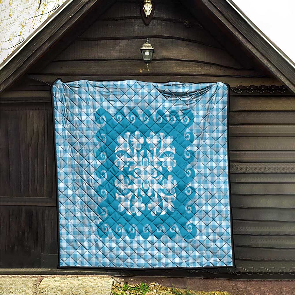 Blue Ulu Palaka Quilt Pattern Quilt Hawaii Culture Breadfruit - Polynesian Pride