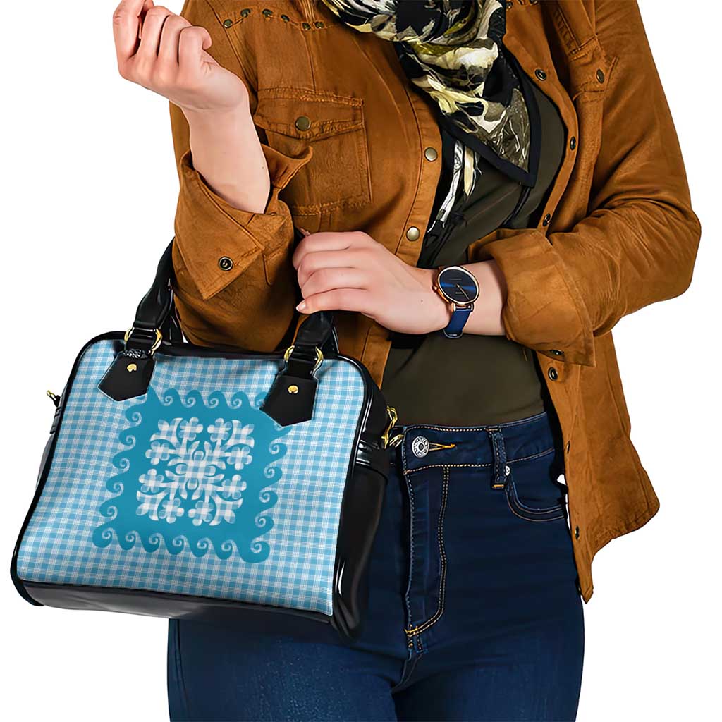 Blue Ulu Palaka Quilt Pattern Shoulder Handbag Hawaii Culture Breadfruit - Polynesian Pride