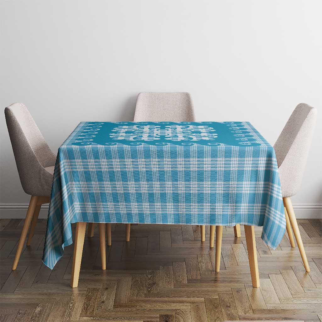 Blue Ulu Palaka Quilt Pattern Tablecloth Hawaii Culture Breadfruit - Polynesian Pride