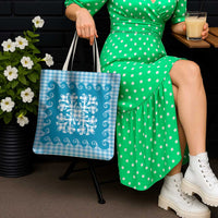 Blue Ulu Palaka Quilt Pattern Tote Bag Hawaii Culture Breadfruit - Polynesian Pride