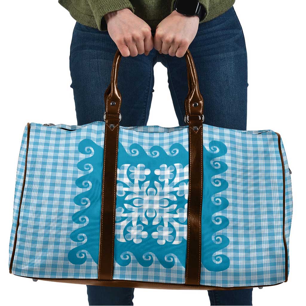 Blue Ulu Palaka Quilt Pattern Travel Bag Hawaii Culture Breadfruit - Polynesian Pride