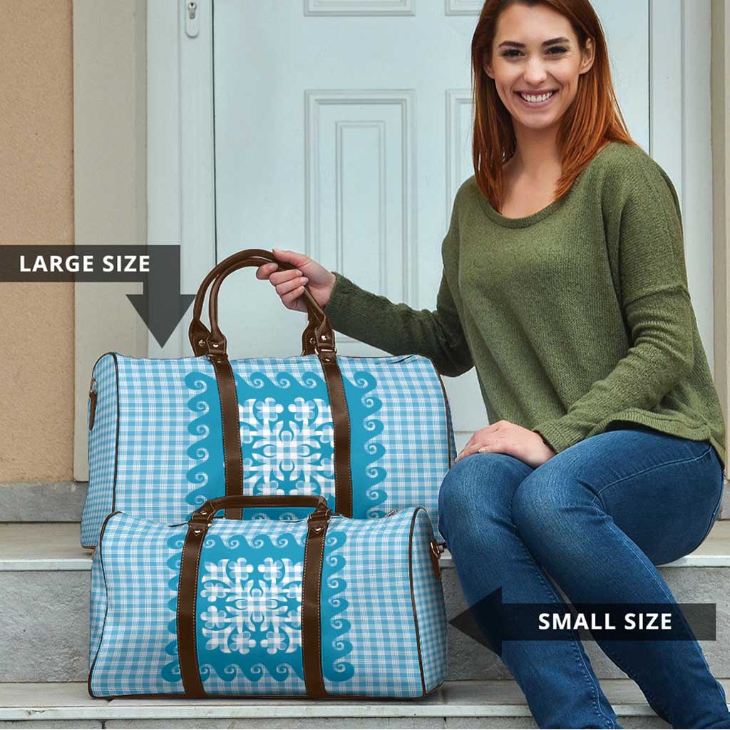 Blue Ulu Palaka Quilt Pattern Travel Bag Hawaii Culture Breadfruit - Polynesian Pride