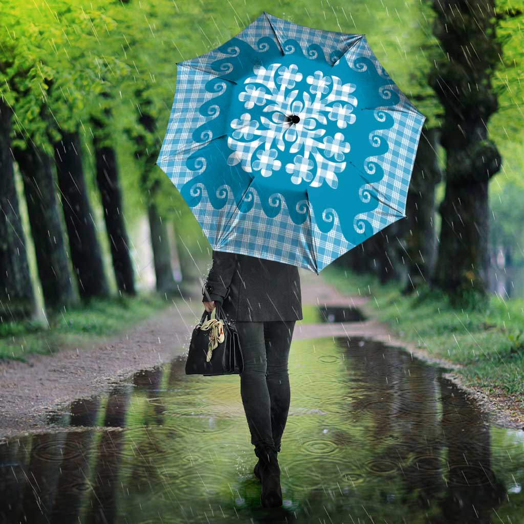 Blue Ulu Palaka Quilt Pattern Umbrella Hawaii Culture Breadfruit - Polynesian Pride