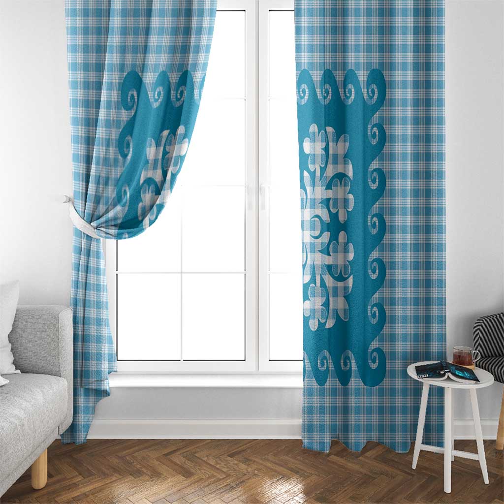 Blue Ulu Palaka Quilt Pattern Window Curtain Hawaii Culture Breadfruit - Polynesian Pride