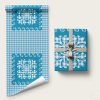 Blue Ulu Palaka Quilt Pattern Wrapping Paper Hawaii Culture Breadfruit - Polynesian Pride