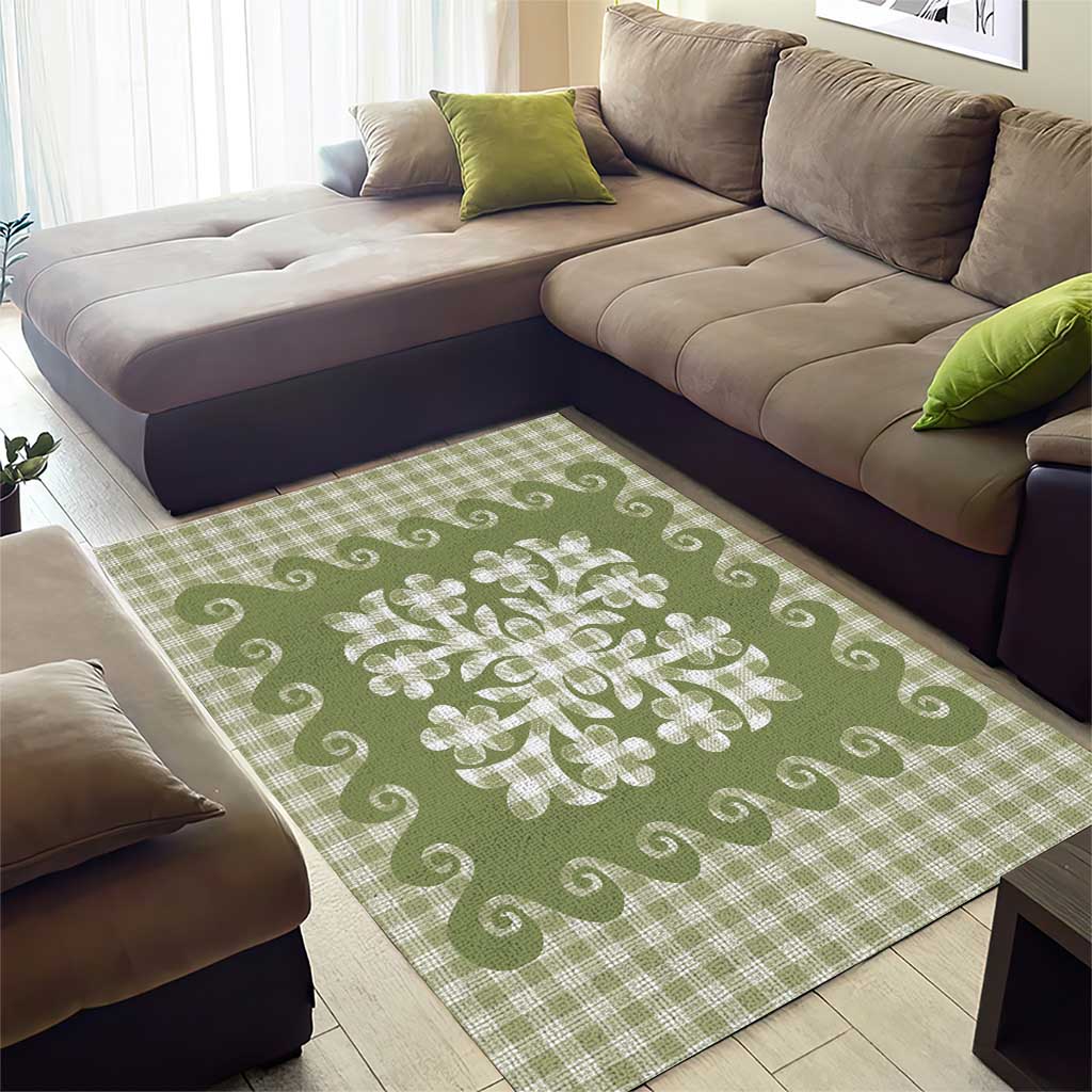 Green Ulu Palaka Quilt Pattern Area Rug Hawaii Culture Breadfruit - Polynesian Pride