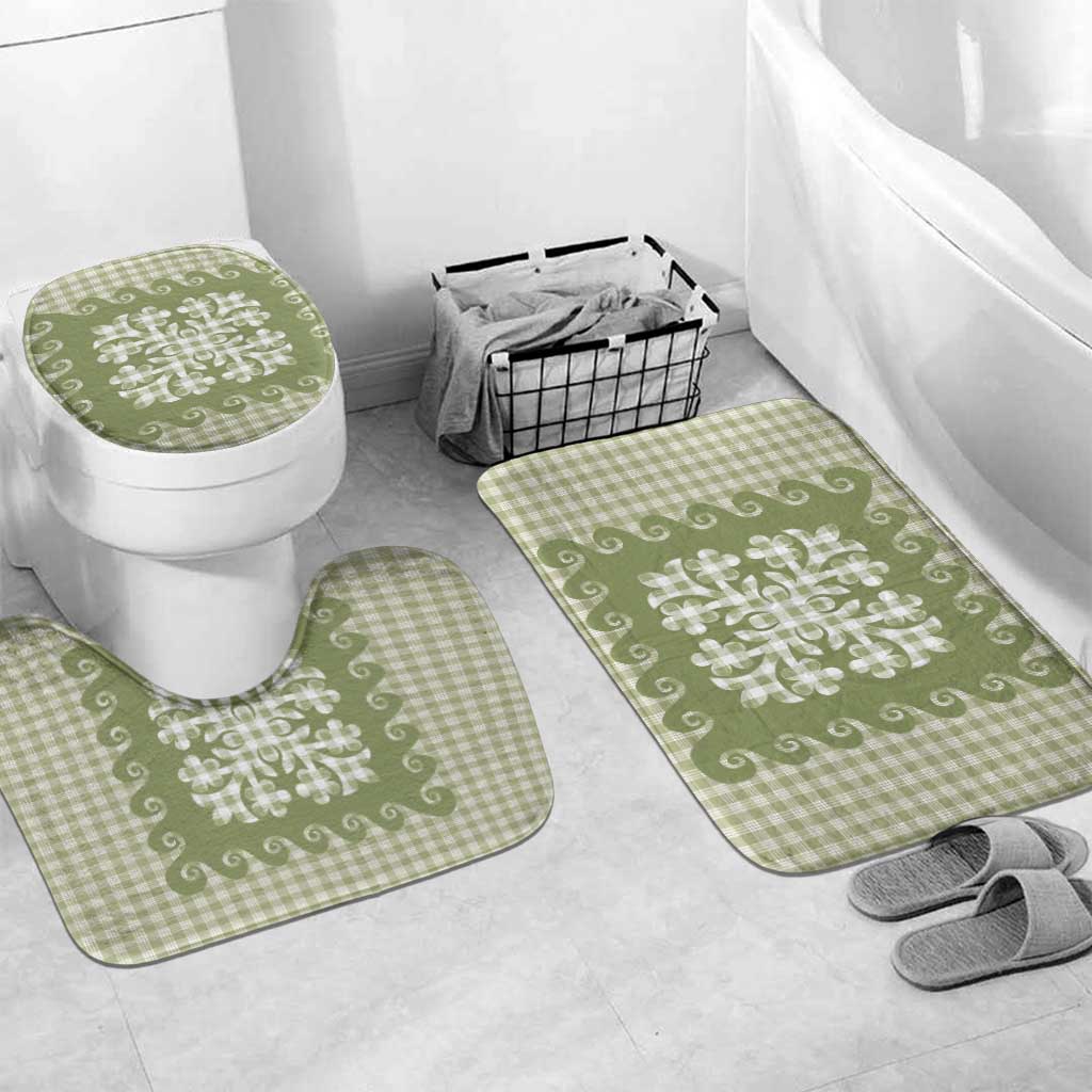 Green Ulu Palaka Quilt Pattern Bathroom Set Hawaii Culture Breadfruit - Polynesian Pride