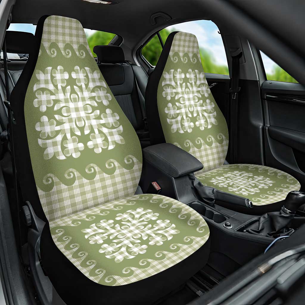 Green Ulu Palaka Quilt Pattern Car Seat Cover Hawaii Culture Breadfruit - Polynesian Pride