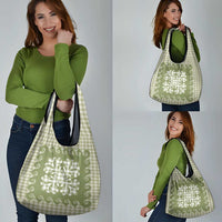 Green Ulu Palaka Quilt Pattern Grocery Bag Hawaii Culture Breadfruit - Polynesian Pride
