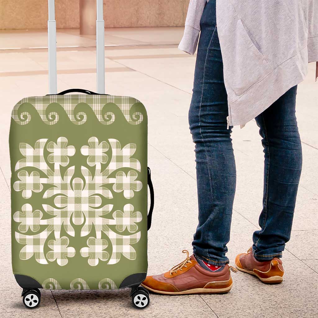 Green Ulu Palaka Quilt Pattern Luggage Cover Hawaii Culture Breadfruit - Polynesian Pride