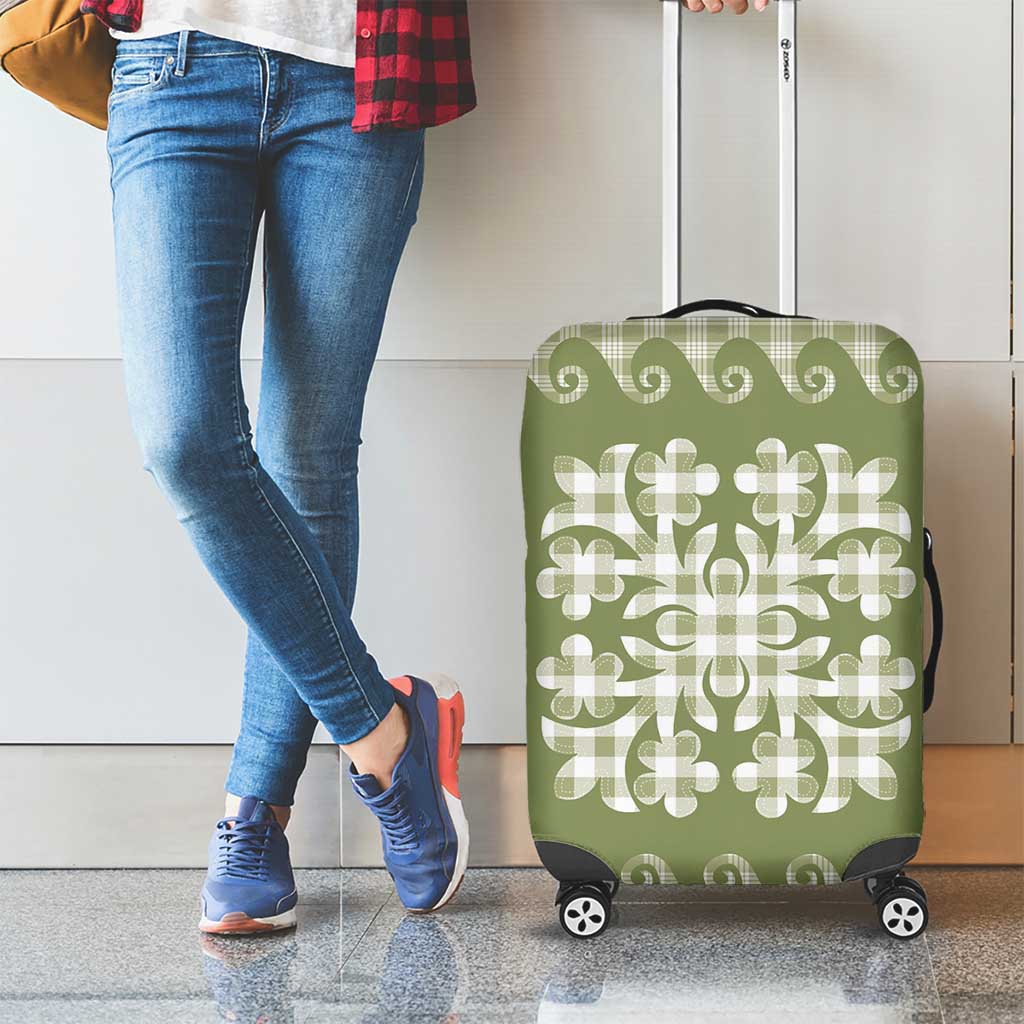 Green Ulu Palaka Quilt Pattern Luggage Cover Hawaii Culture Breadfruit - Polynesian Pride
