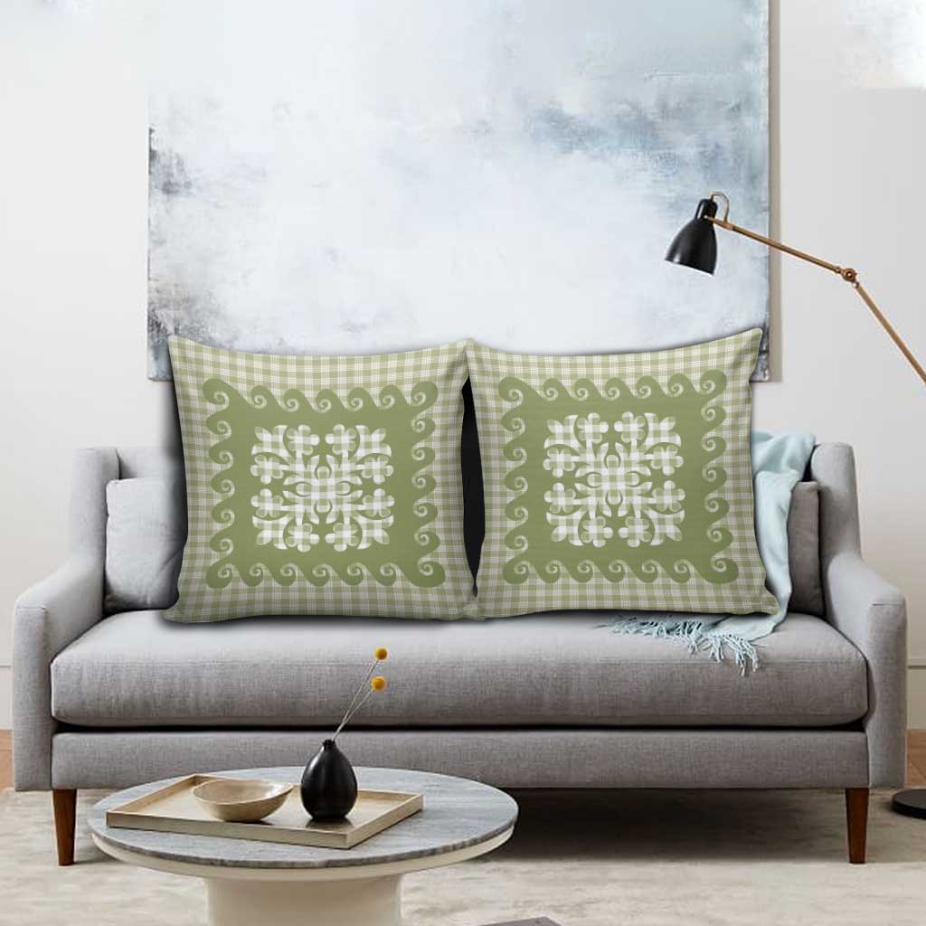 Green Ulu Palaka Quilt Pattern Pillow Cover Hawaii Culture Breadfruit - Polynesian Pride