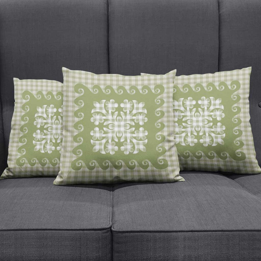 Green Ulu Palaka Quilt Pattern Pillow Cover Hawaii Culture Breadfruit - Polynesian Pride