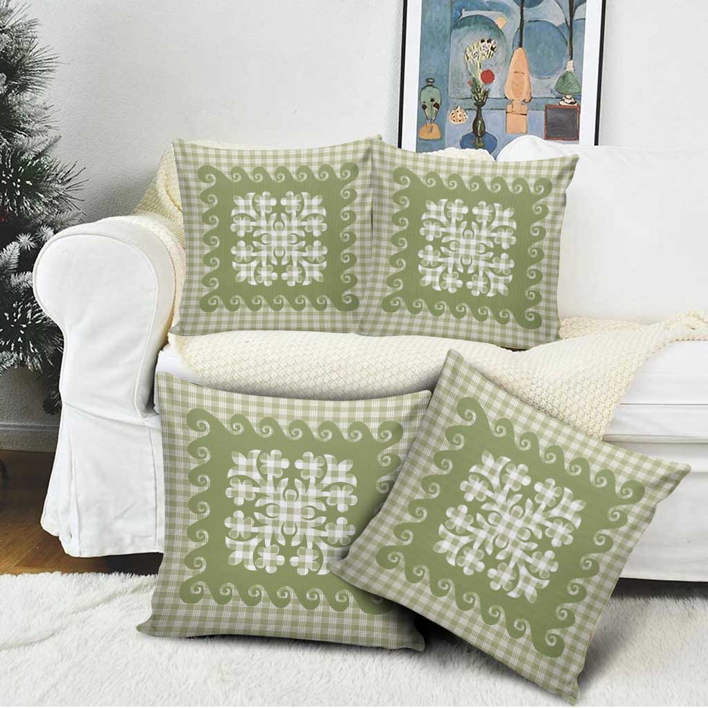 Green Ulu Palaka Quilt Pattern Pillow Cover Hawaii Culture Breadfruit - Polynesian Pride