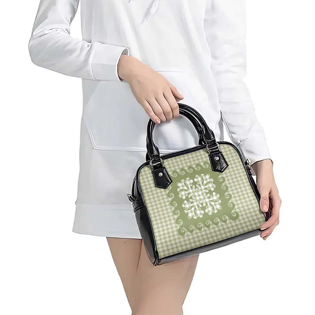 Green Ulu Palaka Quilt Pattern Shoulder Handbag Hawaii Culture Breadfruit - Polynesian Pride