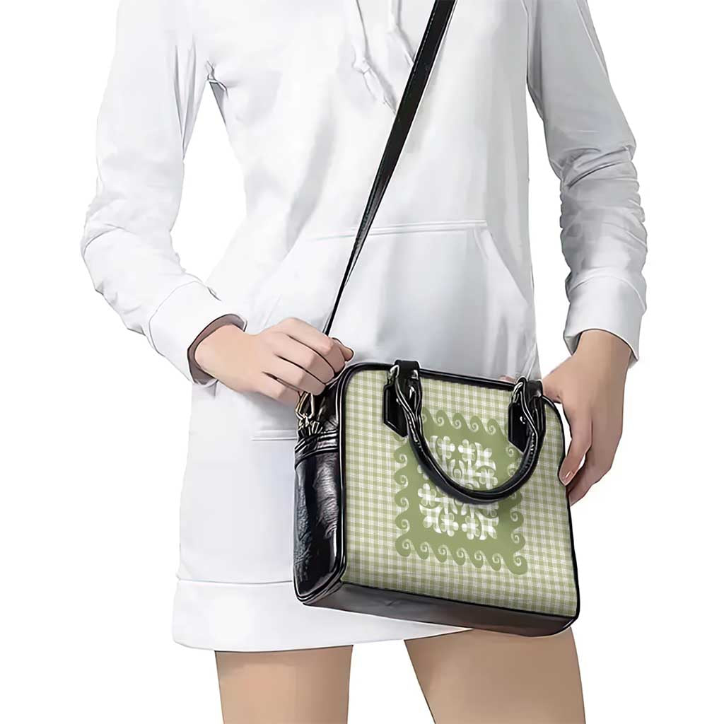 Green Ulu Palaka Quilt Pattern Shoulder Handbag Hawaii Culture Breadfruit - Polynesian Pride