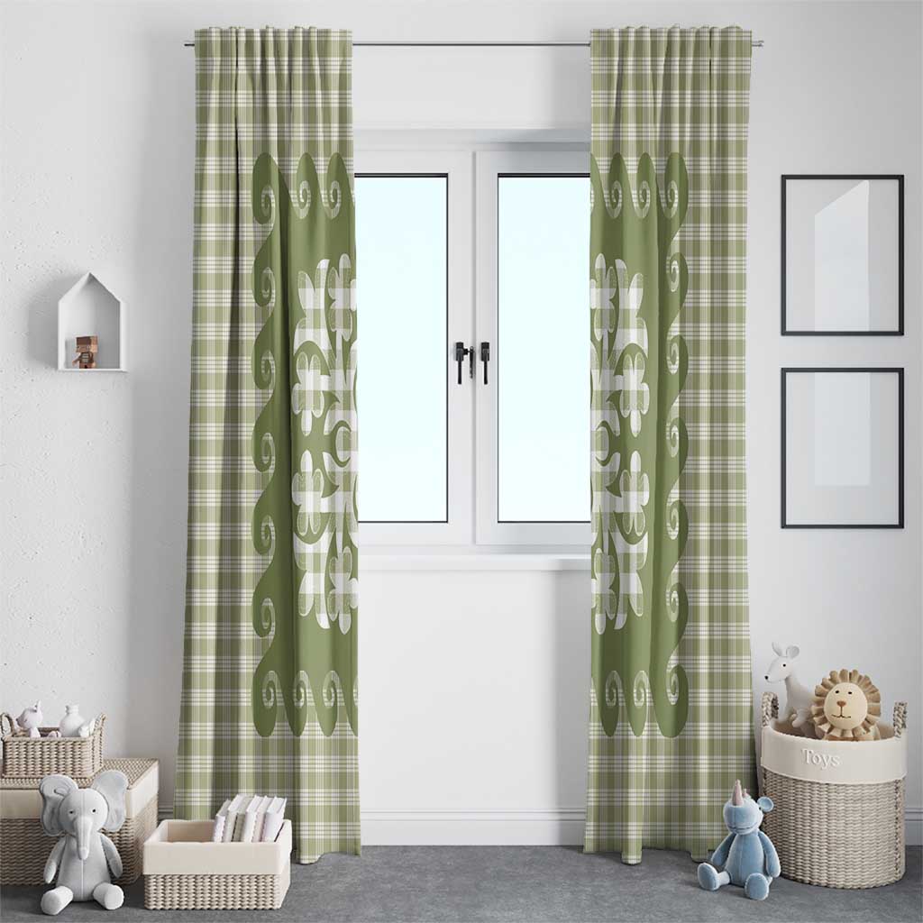 Green Ulu Palaka Quilt Pattern Window Curtain Hawaii Culture Breadfruit - Polynesian Pride