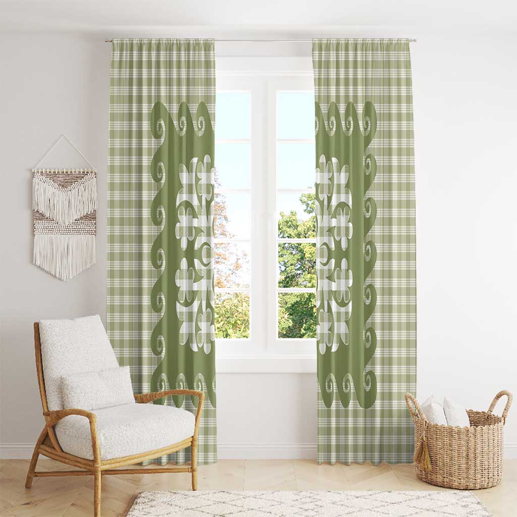 Green Ulu Palaka Quilt Pattern Window Curtain Hawaii Culture Breadfruit - Polynesian Pride