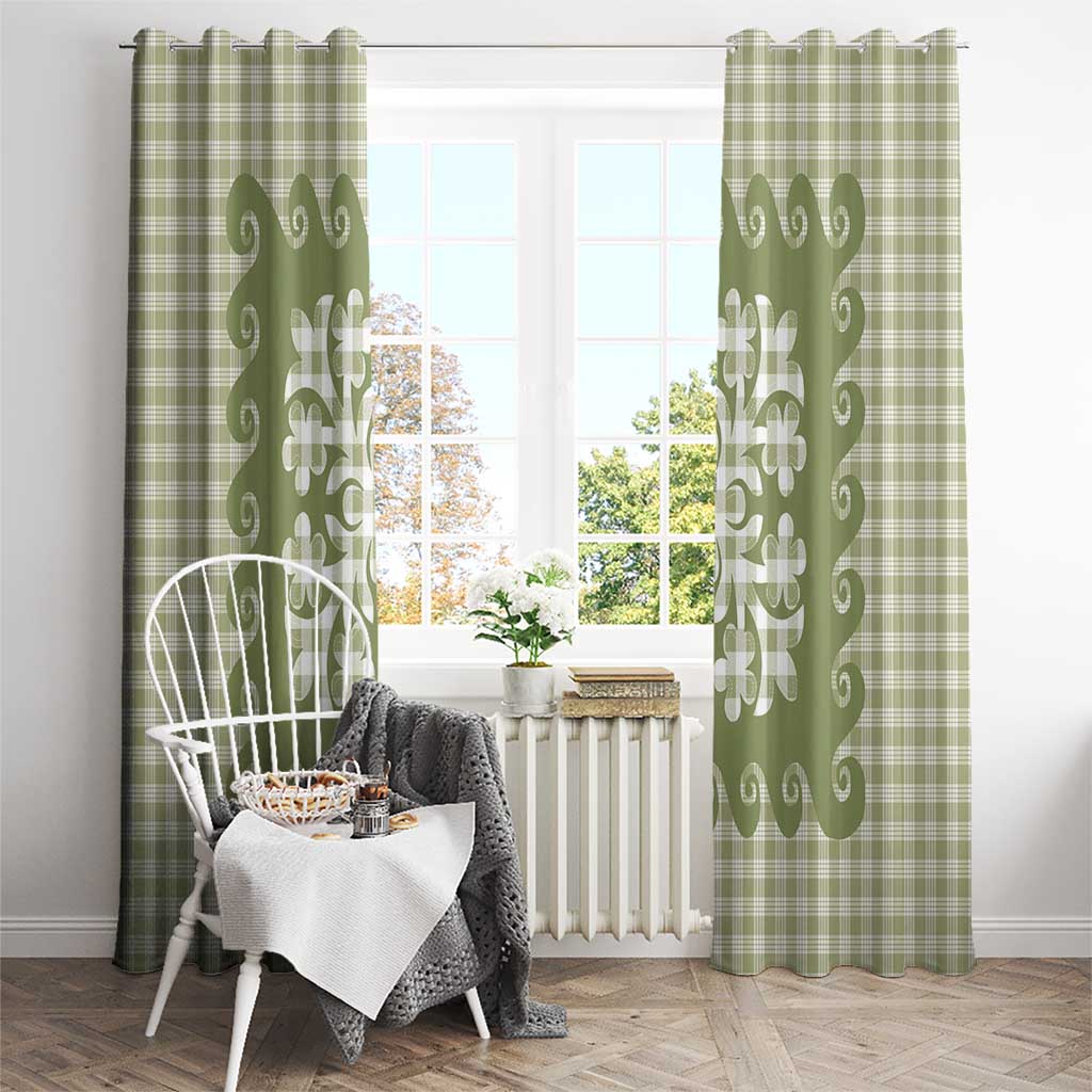 Green Ulu Palaka Quilt Pattern Window Curtain Hawaii Culture Breadfruit - Polynesian Pride