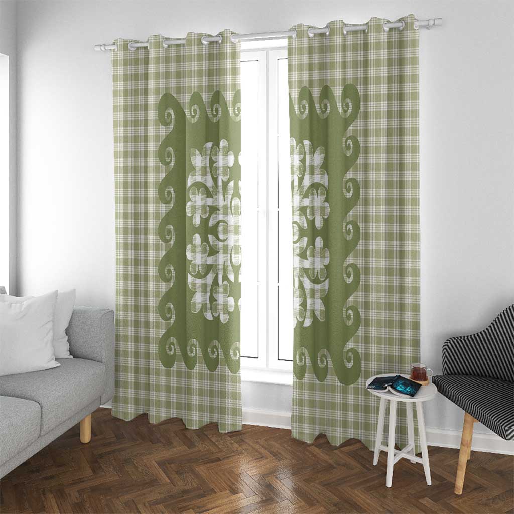Green Ulu Palaka Quilt Pattern Window Curtain Hawaii Culture Breadfruit - Polynesian Pride