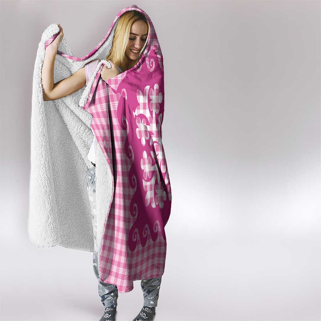 Pink Ulu Palaka Quilt Pattern Hooded Blanket Hawaii Culture Breadfruit - Polynesian Pride