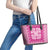 Pink Ulu Palaka Quilt Pattern Leather Tote Bag Hawaii Culture Breadfruit - Polynesian Pride