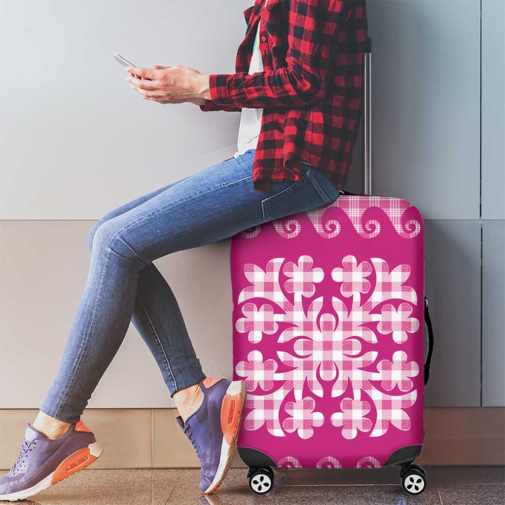 Pink Ulu Palaka Quilt Pattern Luggage Cover Hawaii Culture Breadfruit - Polynesian Pride