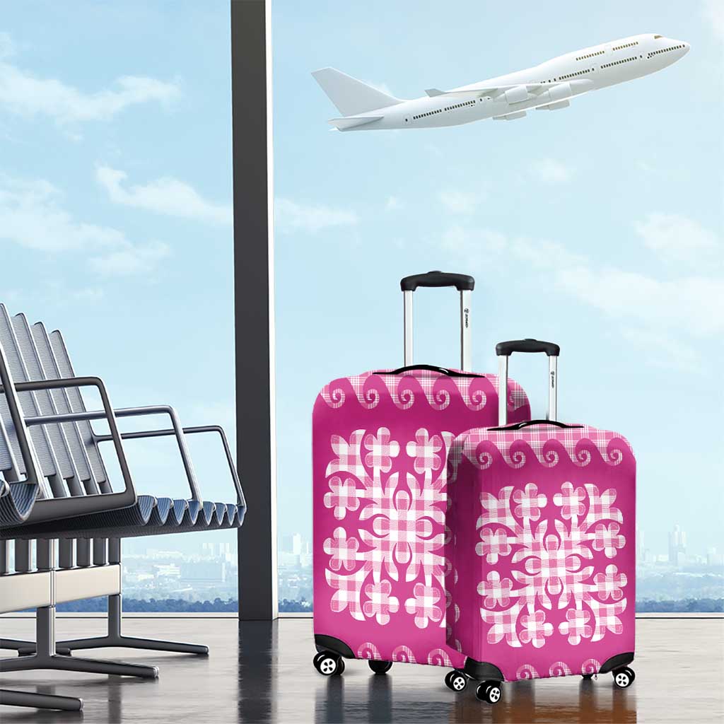 Pink Ulu Palaka Quilt Pattern Luggage Cover Hawaii Culture Breadfruit - Polynesian Pride