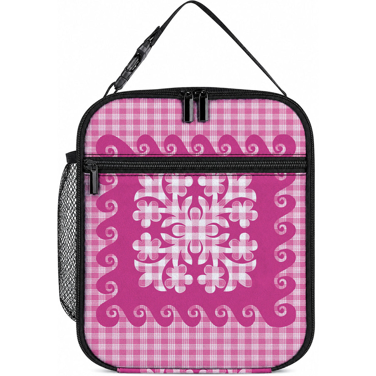Pink Ulu Palaka Quilt Pattern Lunch Bag Hawaii Culture Breadfruit LT9 10.2 × 8.3 × 4.3 inch Pink - Polynesian Pride