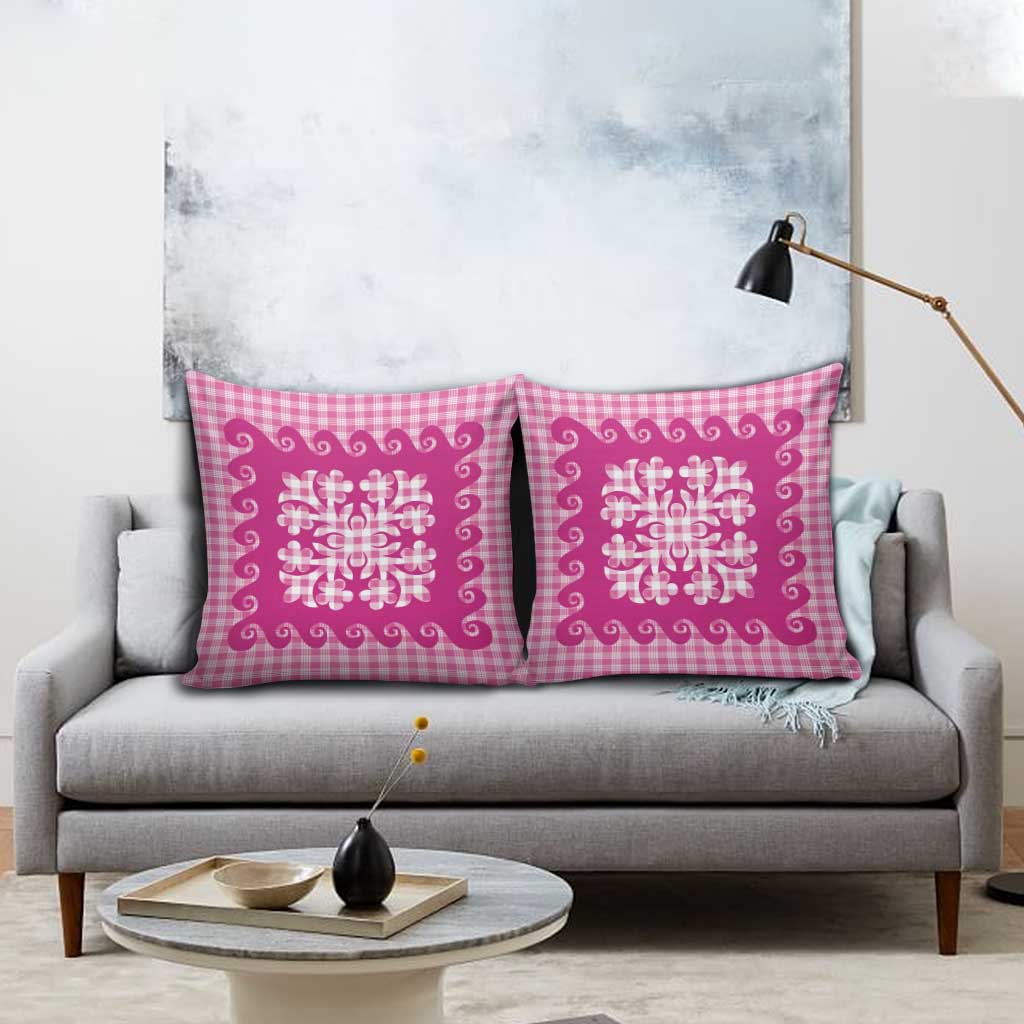Pink Ulu Palaka Quilt Pattern Pillow Cover Hawaii Culture Breadfruit - Polynesian Pride