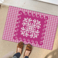 Pink Ulu Palaka Quilt Pattern Rubber Doormat Hawaii Culture Breadfruit - Polynesian Pride