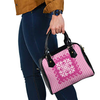 Pink Ulu Palaka Quilt Pattern Shoulder Handbag Hawaii Culture Breadfruit - Polynesian Pride