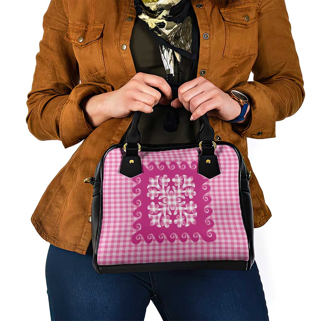 Pink Ulu Palaka Quilt Pattern Shoulder Handbag Hawaii Culture Breadfruit - Polynesian Pride