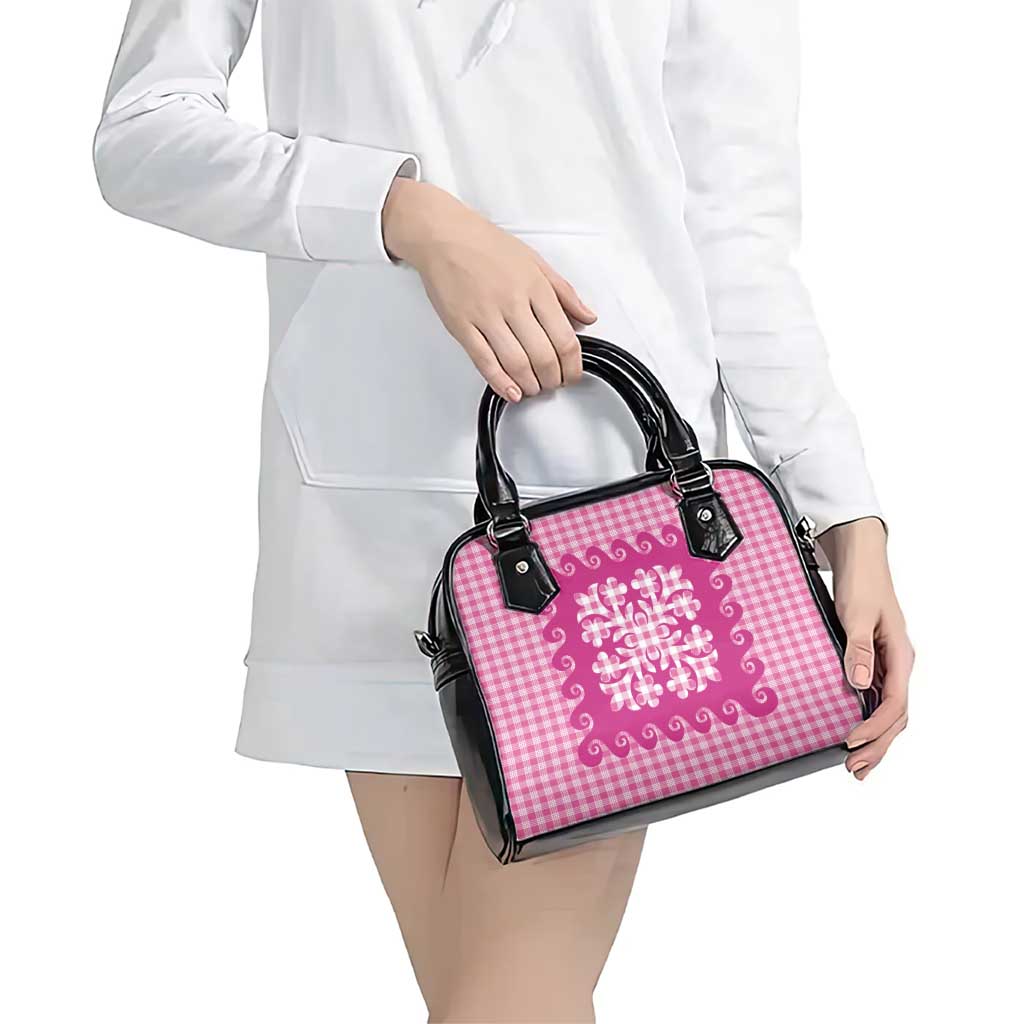 Pink Ulu Palaka Quilt Pattern Shoulder Handbag Hawaii Culture Breadfruit - Polynesian Pride