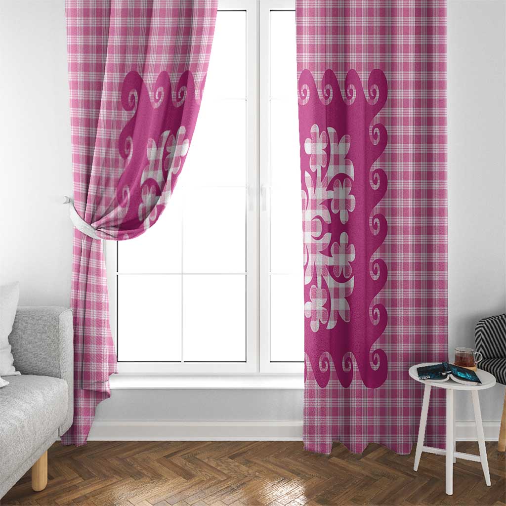 Pink Ulu Palaka Quilt Pattern Window Curtain Hawaii Culture Breadfruit - Polynesian Pride