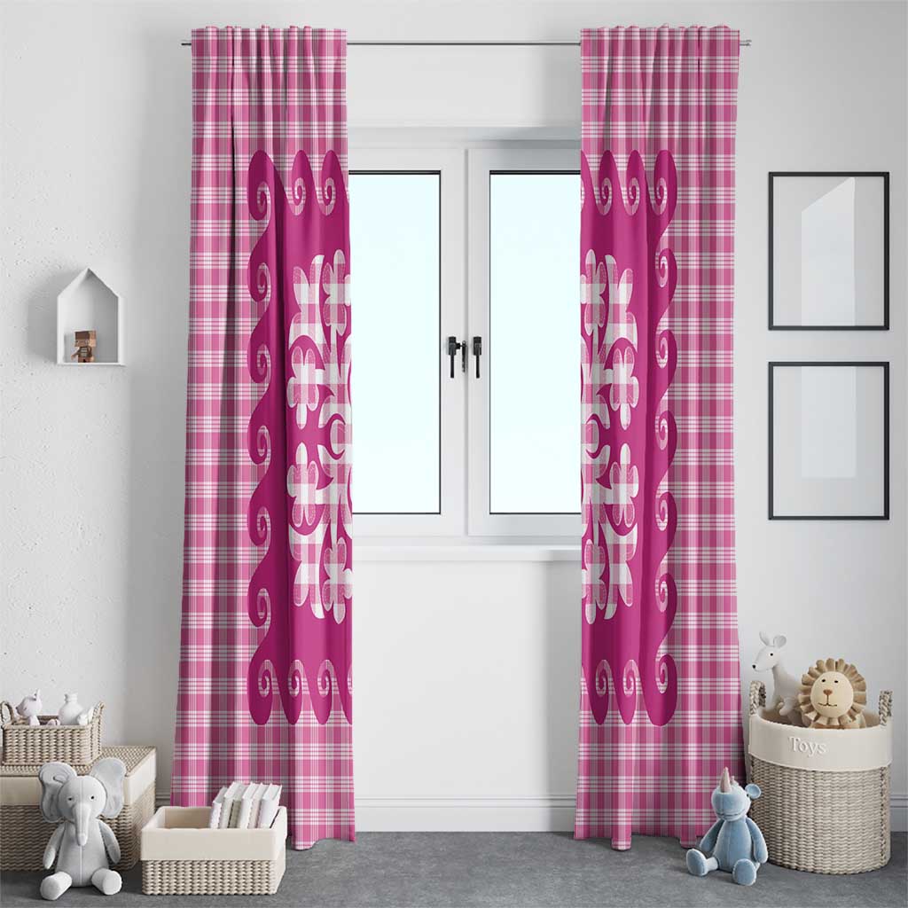 Pink Ulu Palaka Quilt Pattern Window Curtain Hawaii Culture Breadfruit - Polynesian Pride