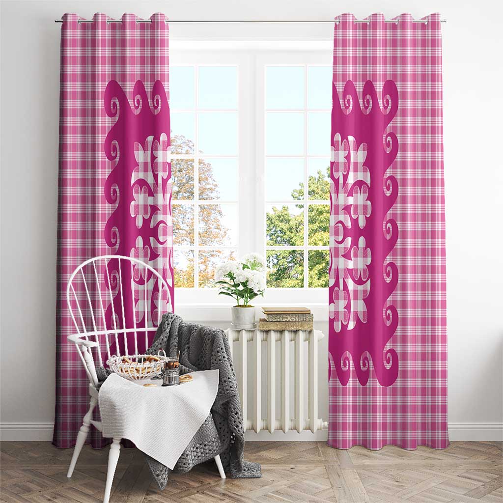 Pink Ulu Palaka Quilt Pattern Window Curtain Hawaii Culture Breadfruit - Polynesian Pride