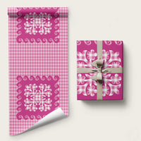 Pink Ulu Palaka Quilt Pattern Wrapping Paper Hawaii Culture Breadfruit - Polynesian Pride