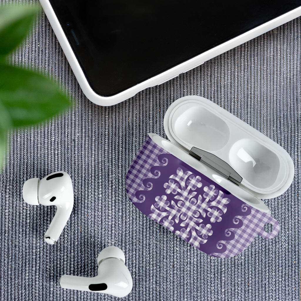 Purple Ulu Palaka Quilt Pattern AirPods Case Hawaii Culture Breadfruit - Polynesian Pride