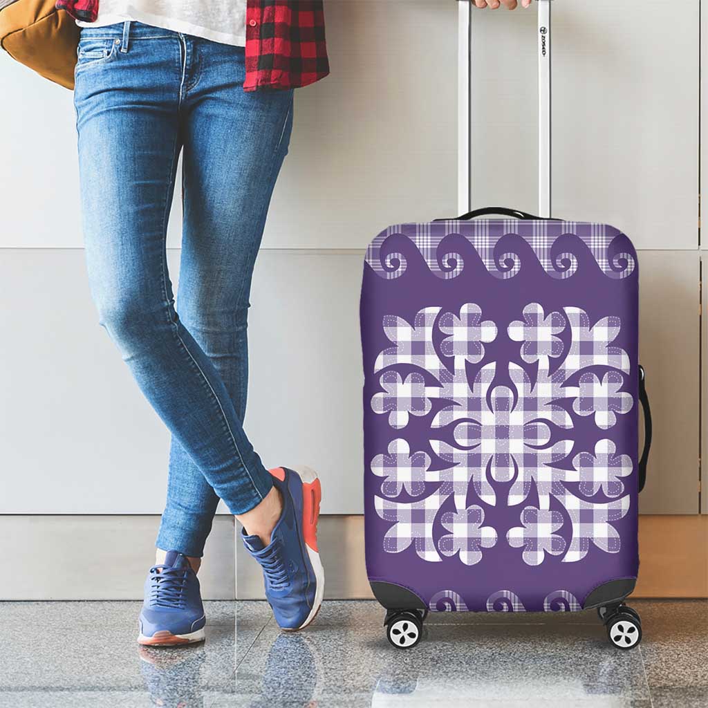 Purple Ulu Palaka Quilt Pattern Luggage Cover Hawaii Culture Breadfruit - Polynesian Pride