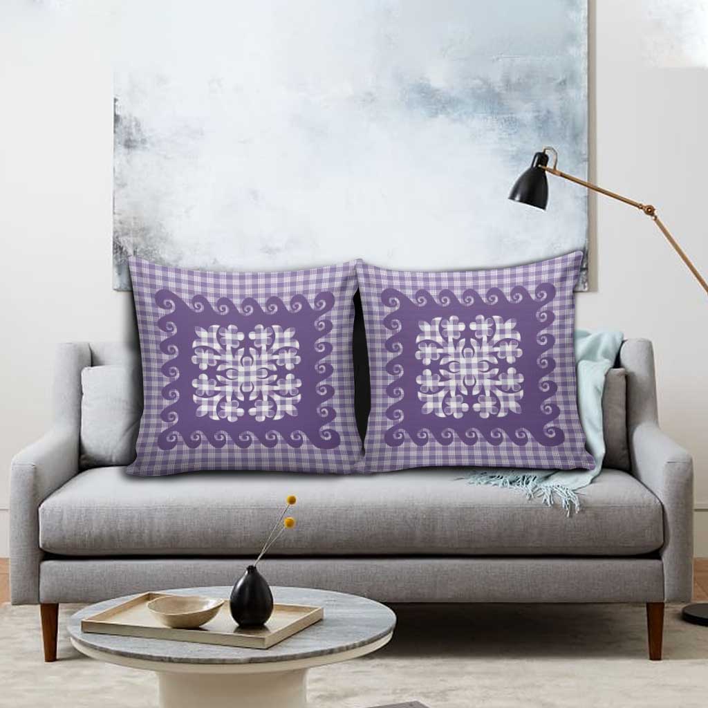 Purple Ulu Palaka Quilt Pattern Pillow Cover Hawaii Culture Breadfruit - Polynesian Pride