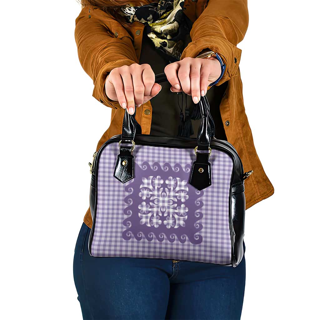 Purple Ulu Palaka Quilt Pattern Shoulder Handbag Hawaii Culture Breadfruit - Polynesian Pride