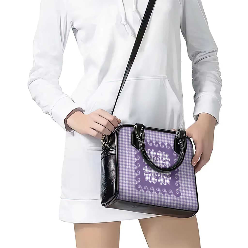 Purple Ulu Palaka Quilt Pattern Shoulder Handbag Hawaii Culture Breadfruit - Polynesian Pride