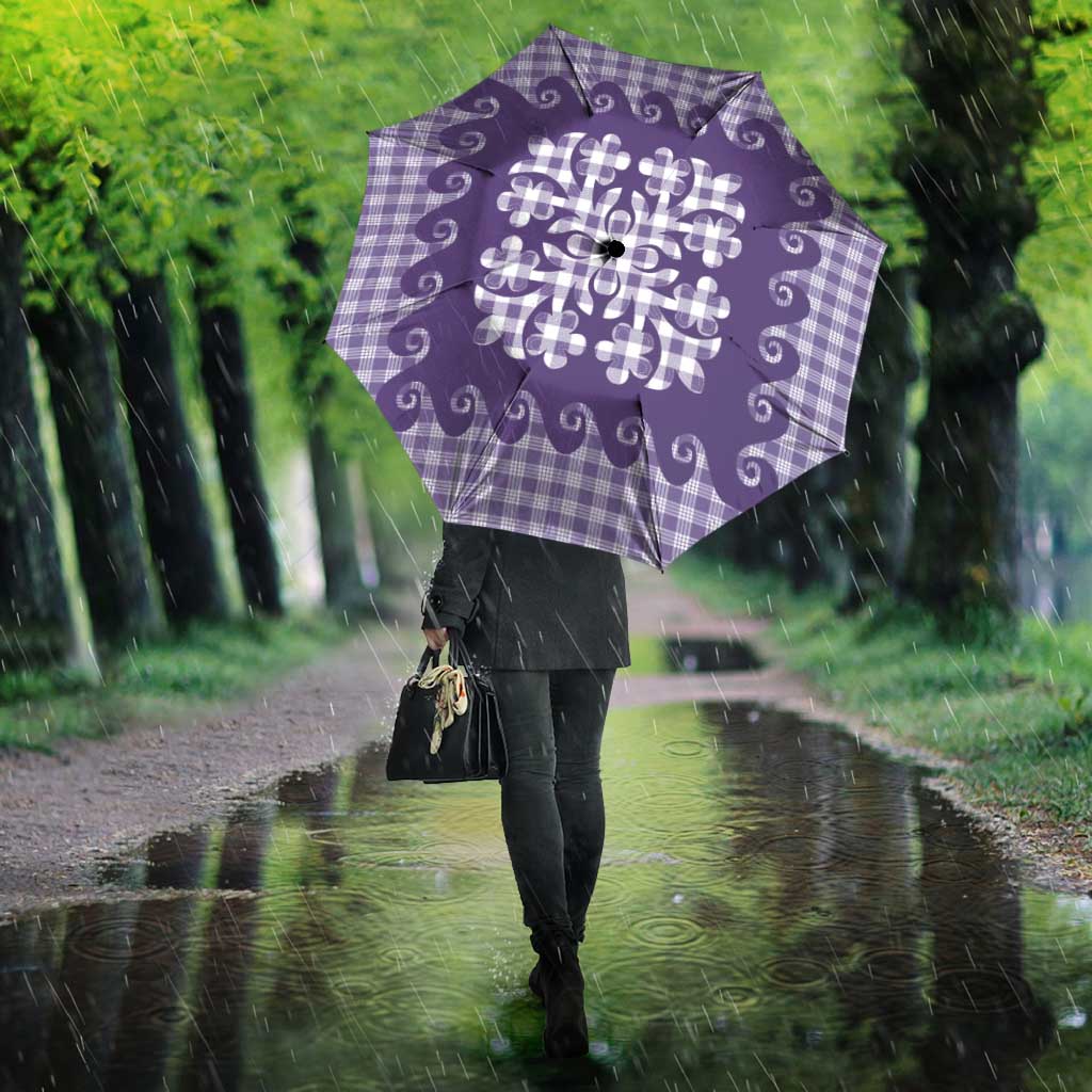 Purple Ulu Palaka Quilt Pattern Umbrella Hawaii Culture Breadfruit - Polynesian Pride