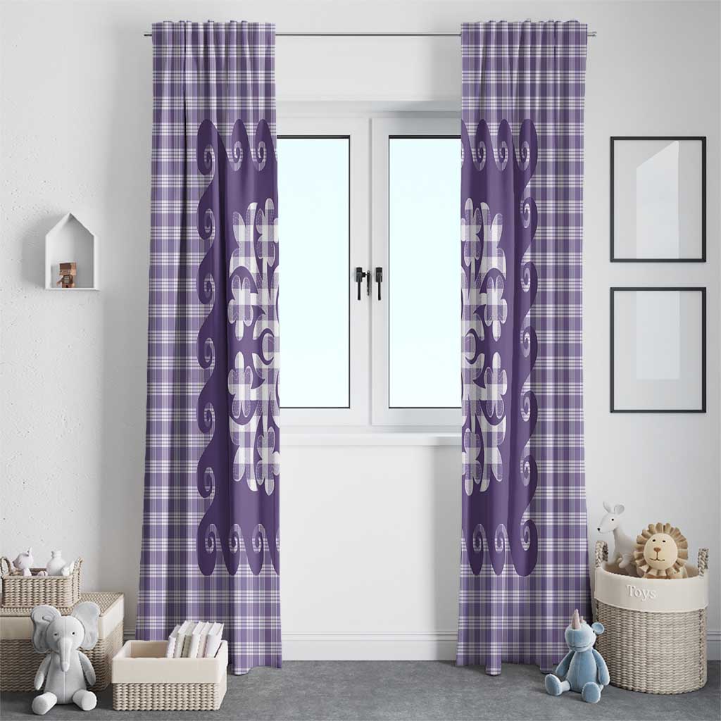 Purple Ulu Palaka Quilt Pattern Window Curtain Hawaii Culture Breadfruit - Polynesian Pride