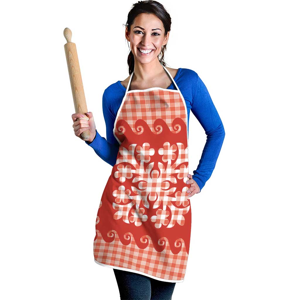 Red Ulu Palaka Quilt Pattern Apron Hawaii Culture Breadfruit - Polynesian Pride